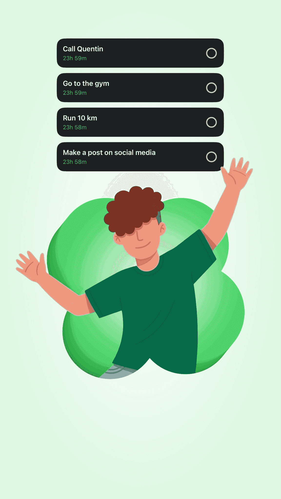 Floating Yovo tasks ready to be swiped.